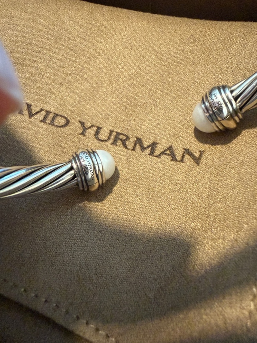 David Yurman Sterling Silver Classic Cable Cuff with Pearls and 14k gold, 7mm - Picture 4 of 7